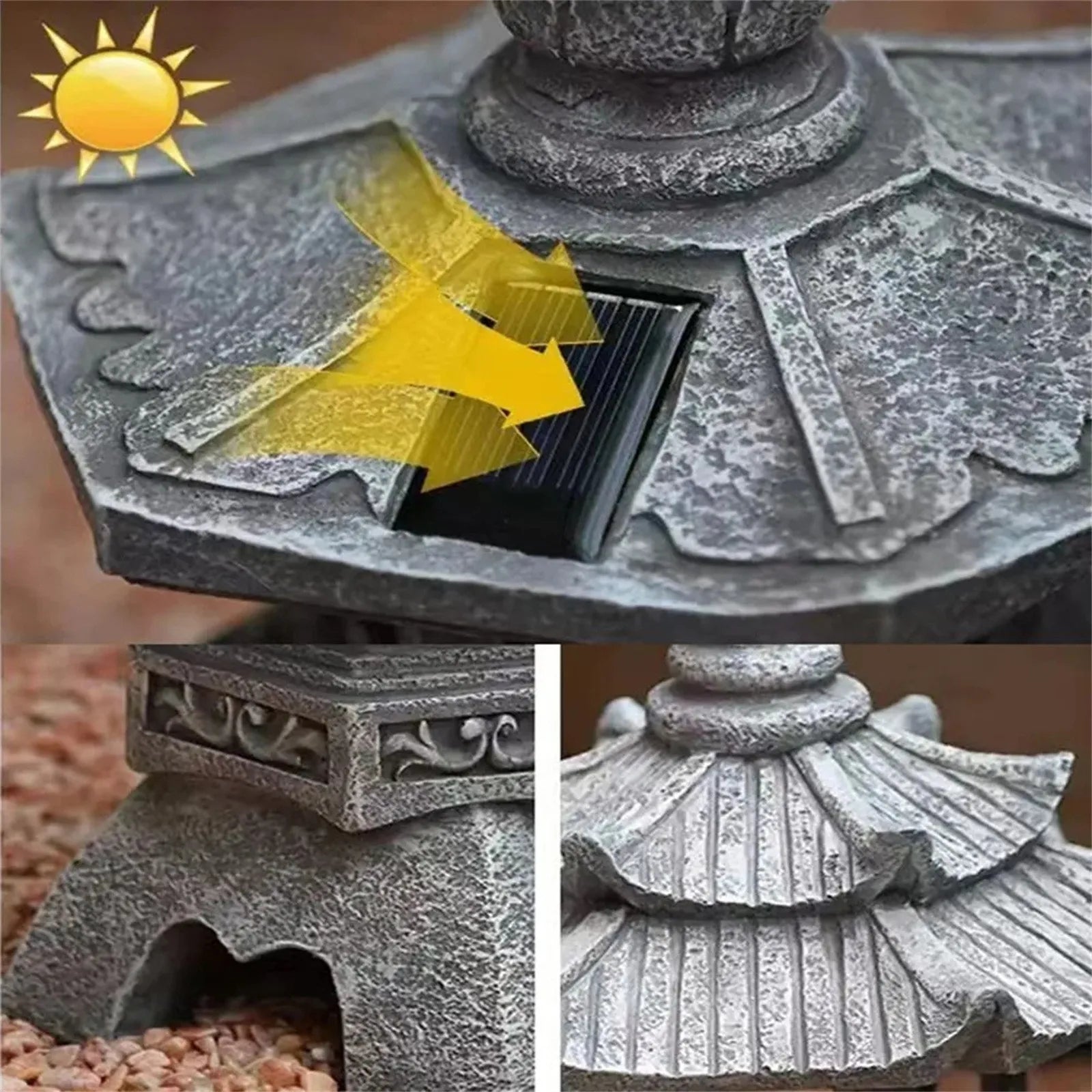 Pagoda Statues Outdoor Solar Powered Statue Japanese Garden Decor Outdoor Zen Garden Lantern Flickering LED Garden Light