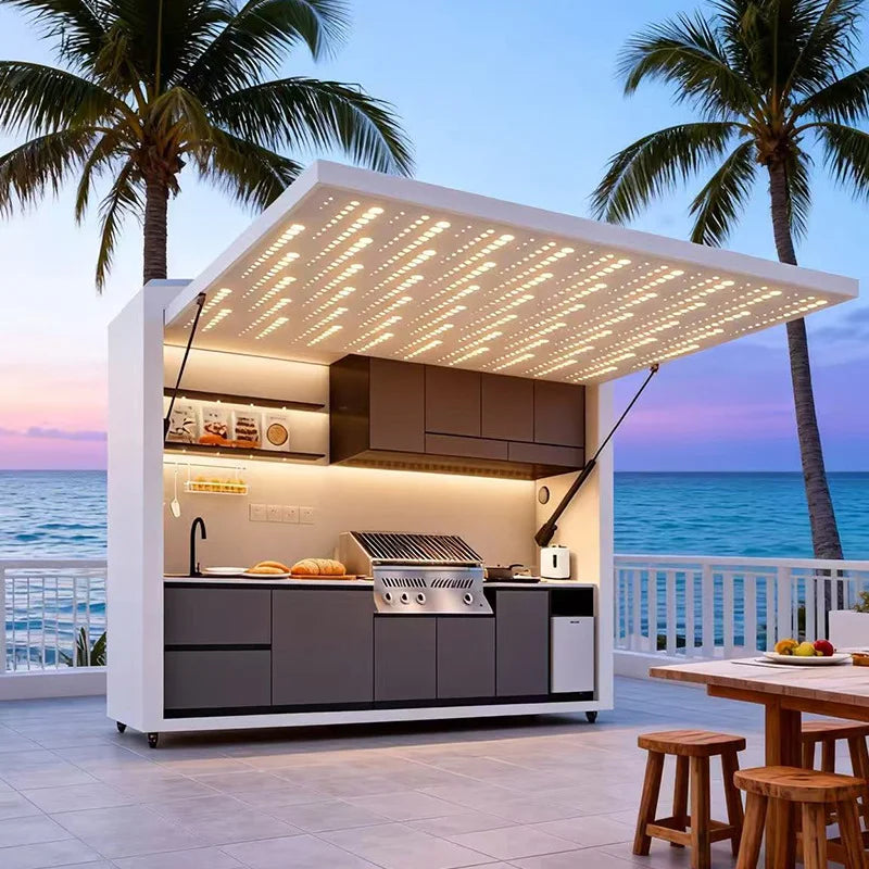 Modern Outdoor Kitchens Weatherproof Cooking Station for Bbq Patio Garden Backyard Custom