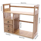 Bamboo Desktop Bookshelf with 3 Drawers, Desktop Storage Cabinet, Office Storage Organizer Student Desktop Multi-Layer Shelf