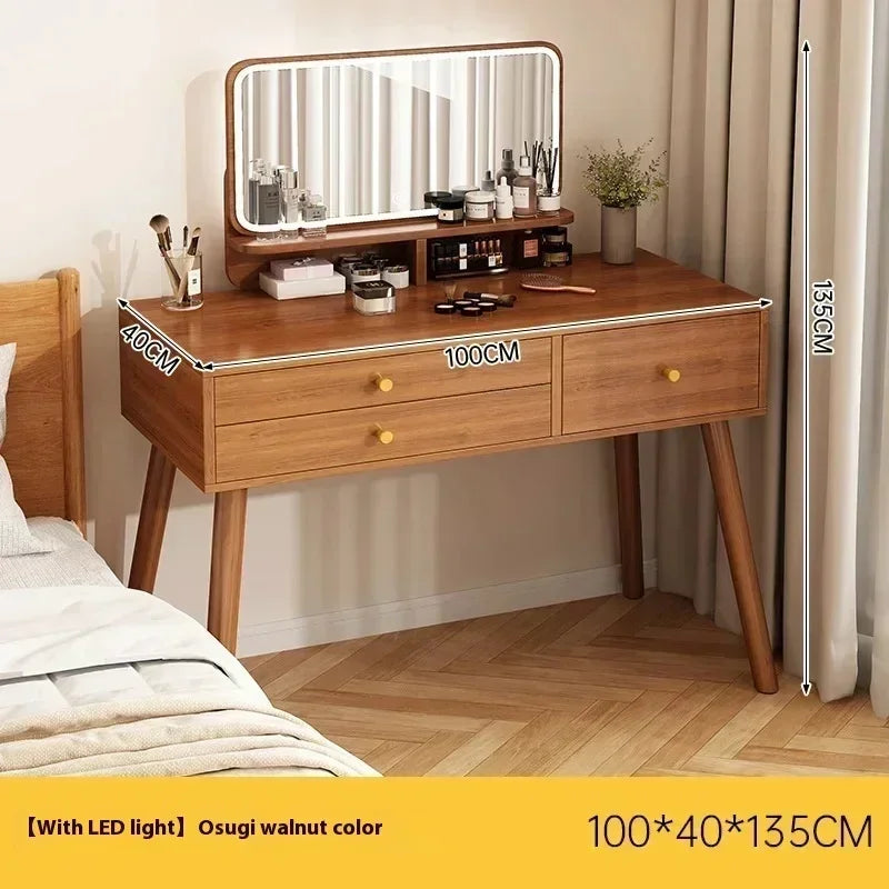 Minimalist Retro Dressers for Bedroom Walnut Color Dressing Tables with Mirror Chair Makeup Dresser Vanity Bedroom Furniture2025