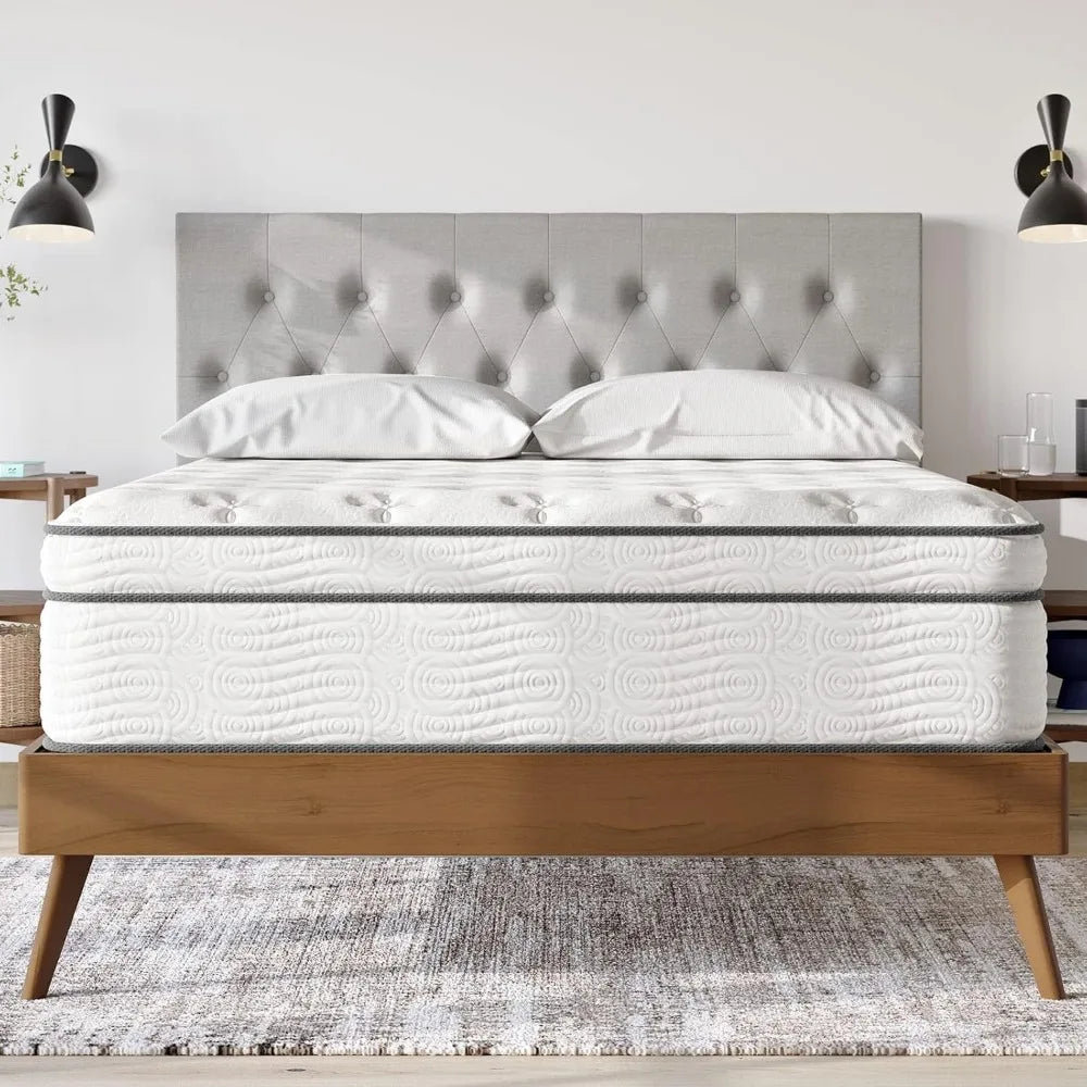 14” Innerspring and Memory Foam Queen Mattress With Individually Encased Coils, White