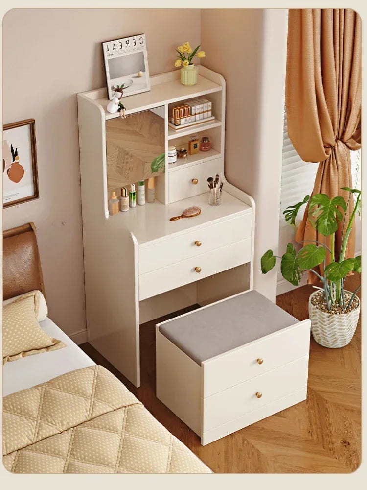 Bedroom Cream Style Dressing Table, Solid Wood Dressing Table, Small Bedside Table, Small Storage Cabinet Dressers for Bedroom