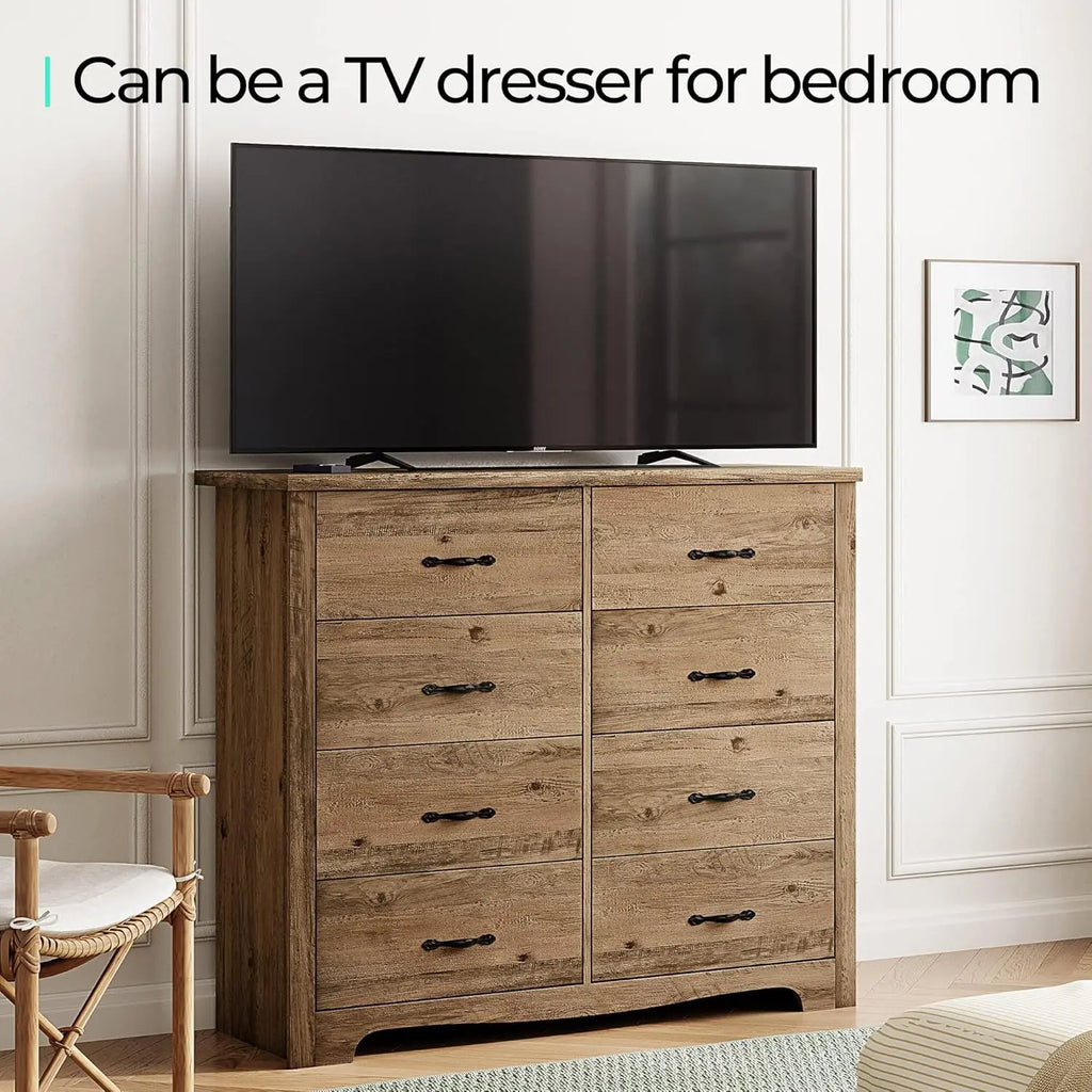 8-Drawer Dresser - Modern Bedroom Chest with Wide Drawers, Wood Storage Organizer for Bedroom or Living Room, Brown