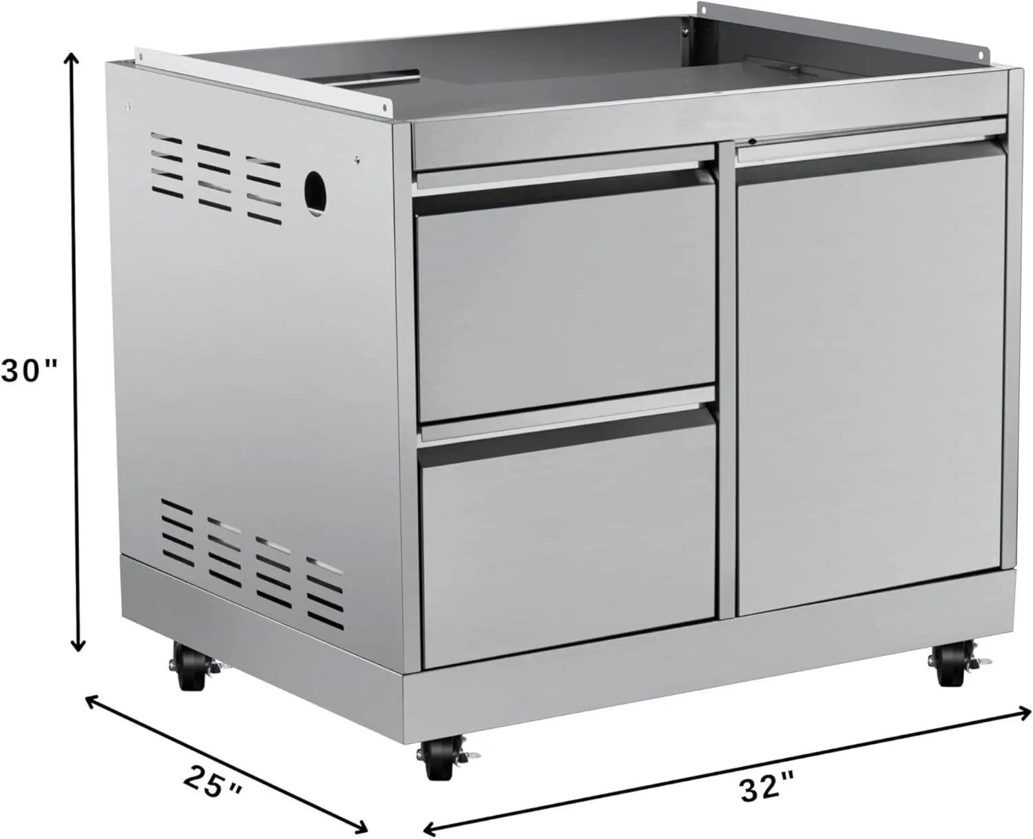 New Outdoor Kitchen Cabinet Stainless Steel Single Door Double Drawer Storage Cabinet with Wheels Camping Garden Party