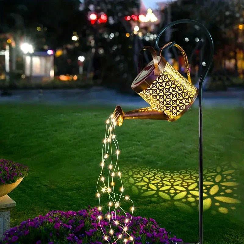 Solar Watering Can Light Retro Metal Kettle String Lights Waterproof LED Fairy Lights Hanging Solar Powered Garden Outdoor Decor
