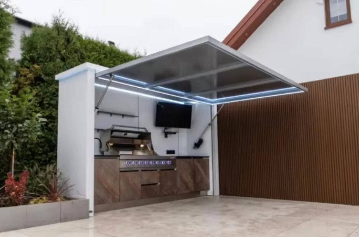 Customizable Modular Complete Outdoor Kitchen Set with BBQ Grill, Fridge & Sink for Backyard Family Gatherings & Patio Parties