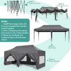 Pavilion Popup Gazebo 3x6m Waterproof Folding Gazebo Tent Party Tent with 4 Side Panels 6 Sandbag UV 50+ Height Adjustable 2-3M