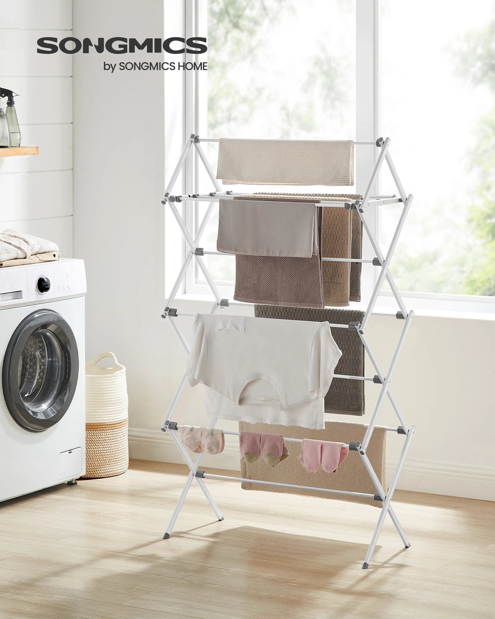 SONGMICS Foldable Clothes Drying Rack, Laundry Drying Rack, Clothes Airer, Steel Frame, 14.6 x 29.5 x 53.2 Inches, Easy Assembly