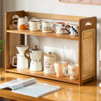 Kitchen Counter Rattan Storage Rack, Home Vanity, Cosmetic Organizer, Spice and Dish Rack, Nan Bamboo Storage Shelf