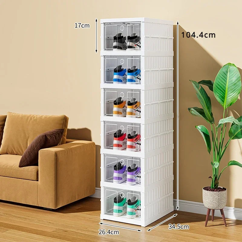 Shoe box for shoe storage 6 Layers Shoes Box Foldable Transparent Sneaker Storage Living Room Stackable free combination rack