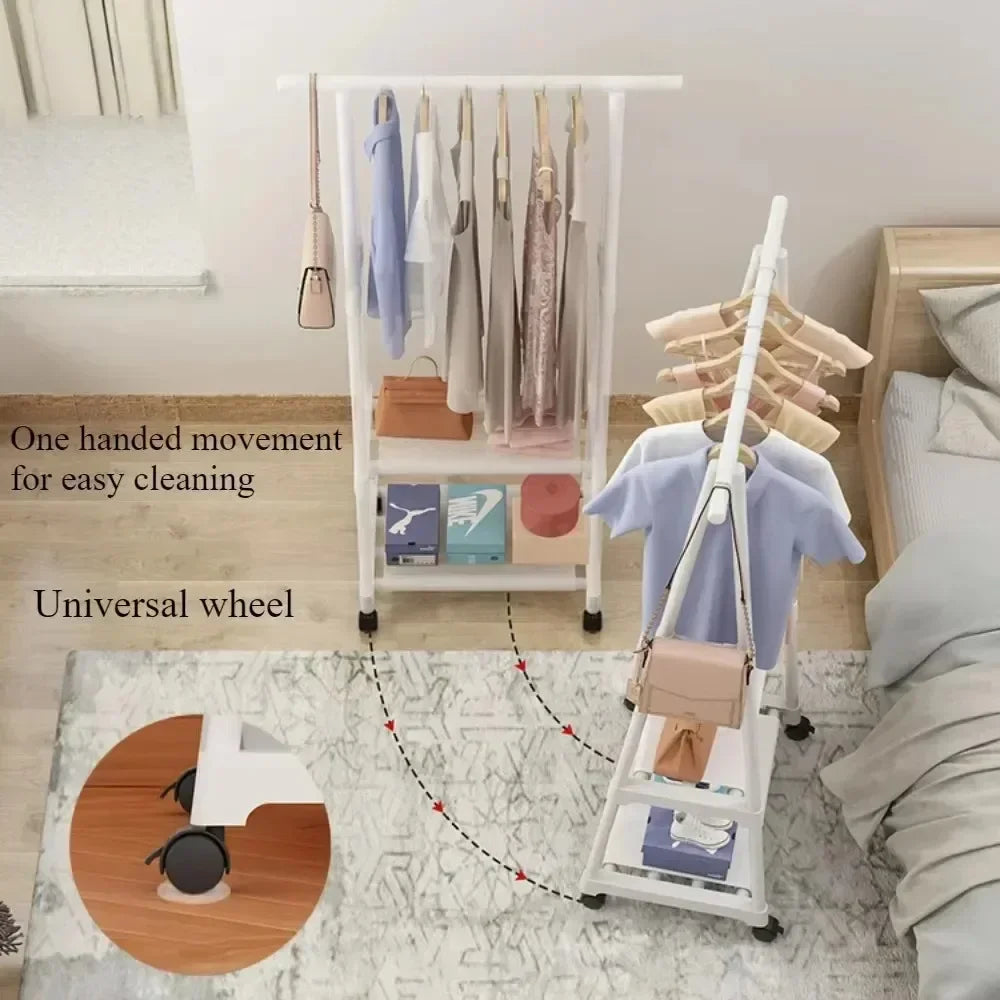 Mobile Clothes Hanger Triangle Coat Rack with Wheel Household Bedroom Storage Racks Rolling Simple Atmospheric Thick Coat Rack