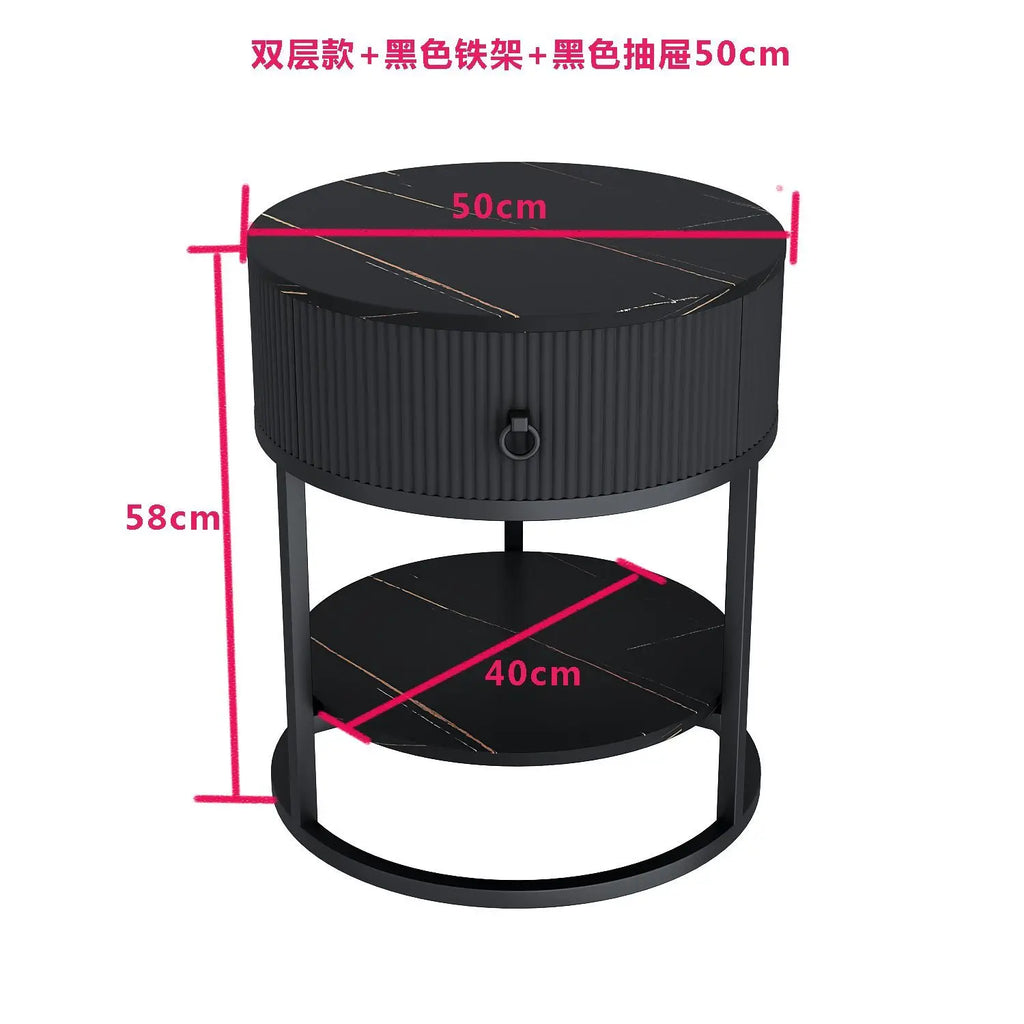 Modern Minimalist Round Slate Drawer Table: High-End Appeal, Perfect as Side Table or Bedside Cabinet