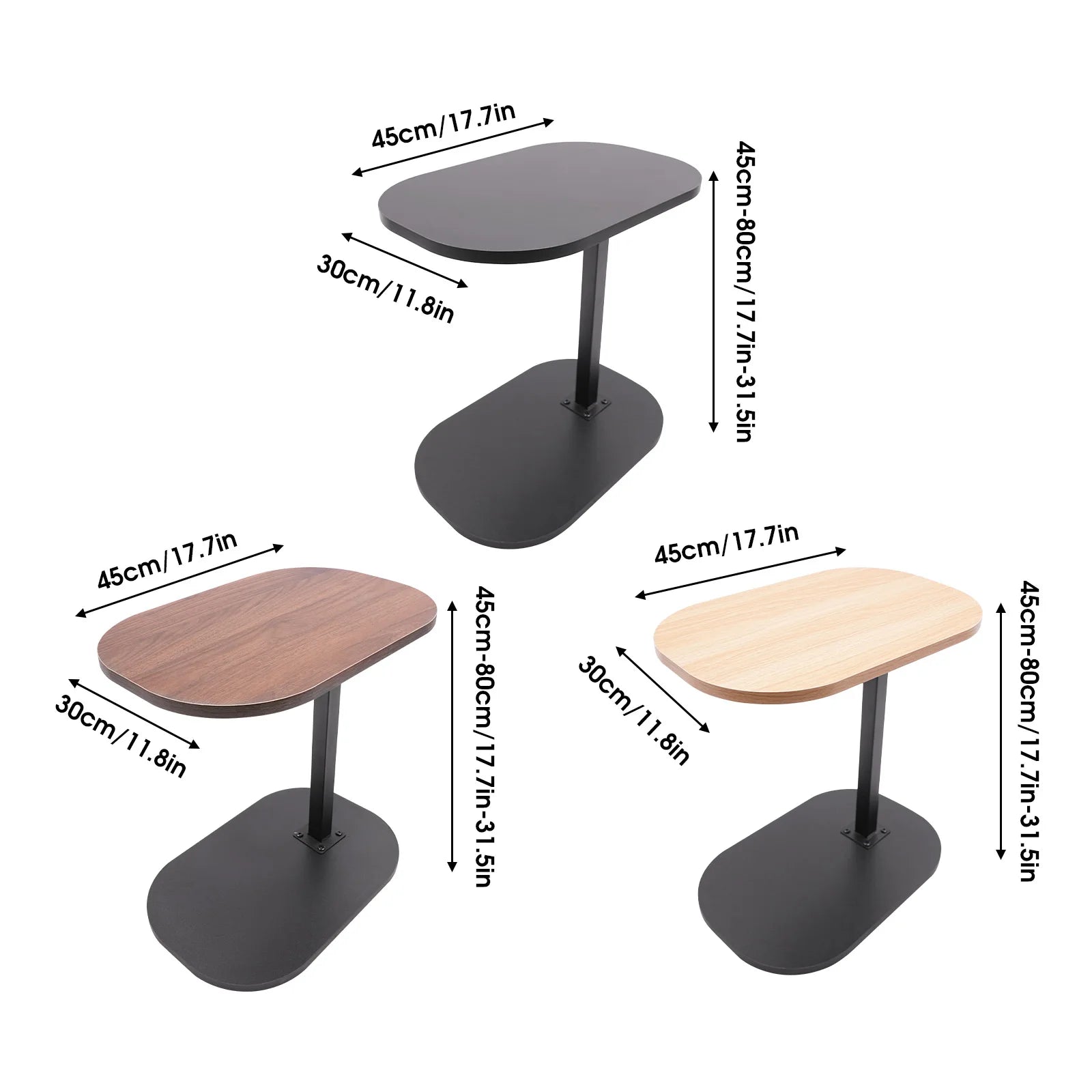 Height Adjustable Side Table 45-80cm, C-shaped Side Table, Small Coffee Table for Home&Outdoor