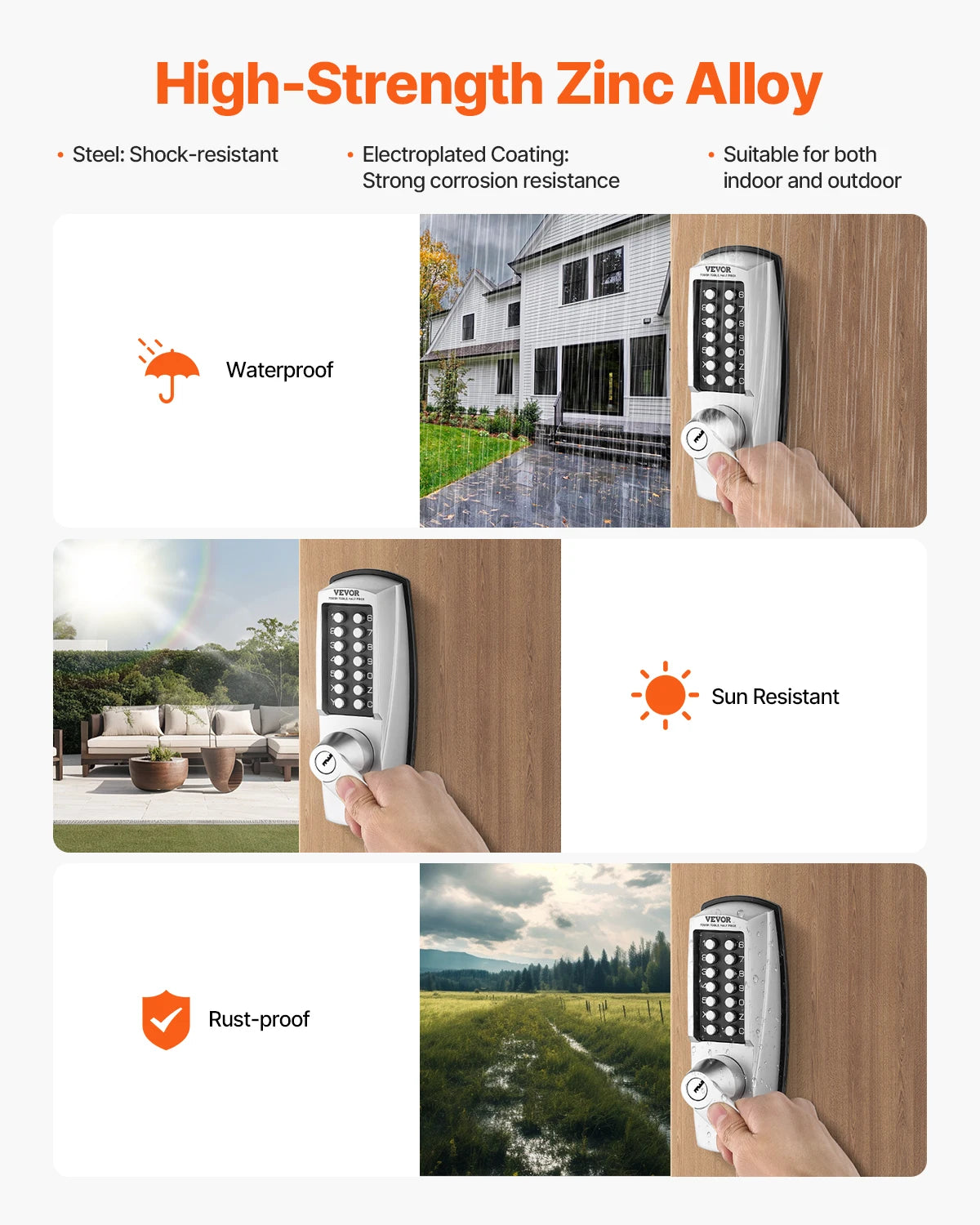 VEVOR Mechanical Keyless Entry Door Lock 14 Key Mechanical Door Lock Key Mechanical Keypad Door Lock Handle Stainless Steel Lock