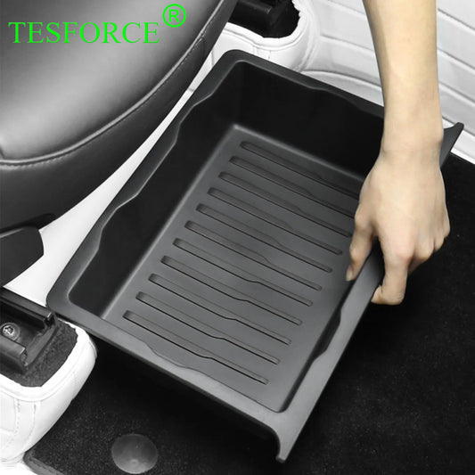 New Under Seat Storage Box Drawer Type Organizer Storage Lower TPE Box Case for Tesla Model Y 2020-2023 Interior Accessories