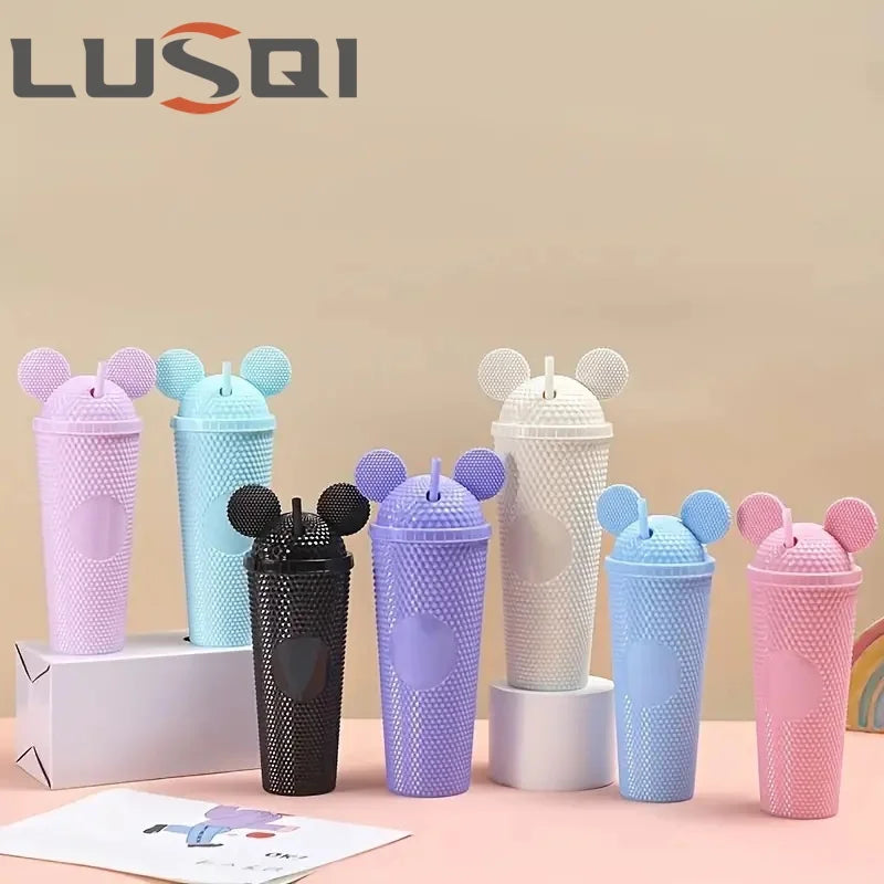 LUSQI 2pcs Water Bottles With Studded Mouse Ear Dome Lids Large And Small Water Cups Summer Winter Drinkware With Straws | AlluCanFind