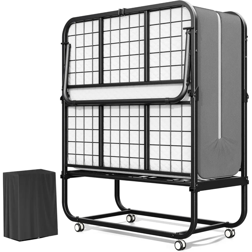 Folding Bed with 5 Inch Mattress, 75” x 38” Portable Rollaway Bed with Memory Mattress and Metal Frame for Adults,Guest