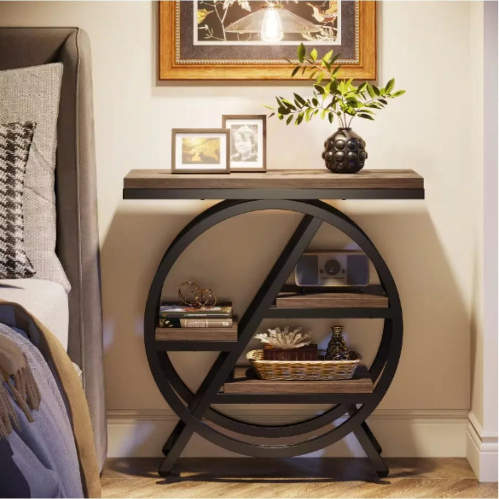 Rectangle MDF End Table with Storage, 3-Tier Narrow Side Table for Living Room, Nightstand Bedroom