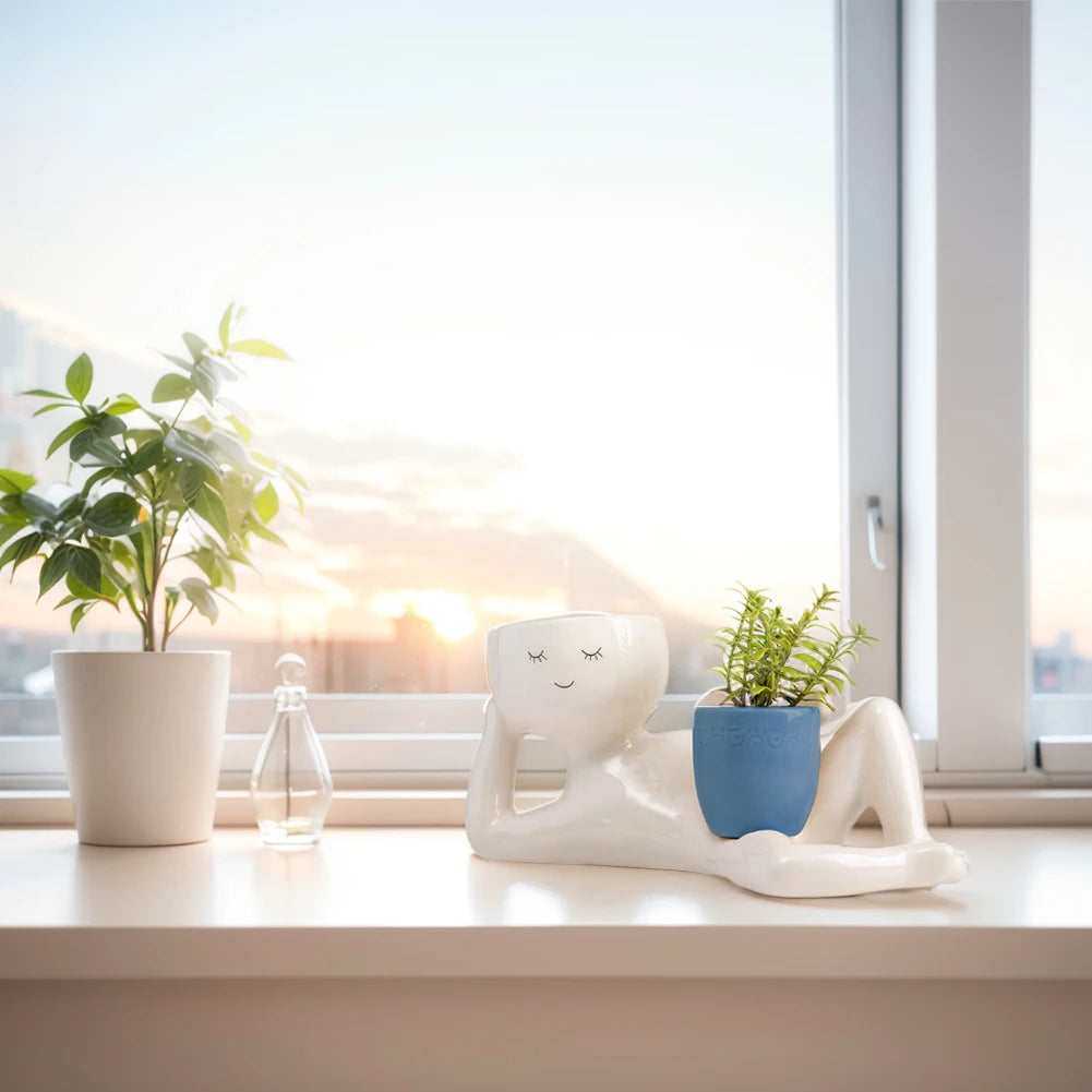 Relaxing Person Holding Pot Planter with Drainage Hole Kinky Planter Ornament Penis Body Vase Decor for Succulents Cactus