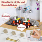Children's Wooden Kitchen Toy for Children Play Kitchen with Simulated Light and Sound Effects, Doll Kitchen with Accessories