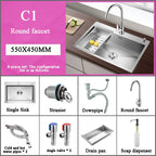 Stainless Steel Kitchen Sink Farm House Above Counter Undermounter Single Bowel Wash Basin with Faucet Drain Kitchen Accessories