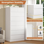 White Tall Dresser for Bedroom with 8 Drawers, 59.6" Tall Dressers & Chests of Drawers, Modern Wood Closet Organizer and Storage
