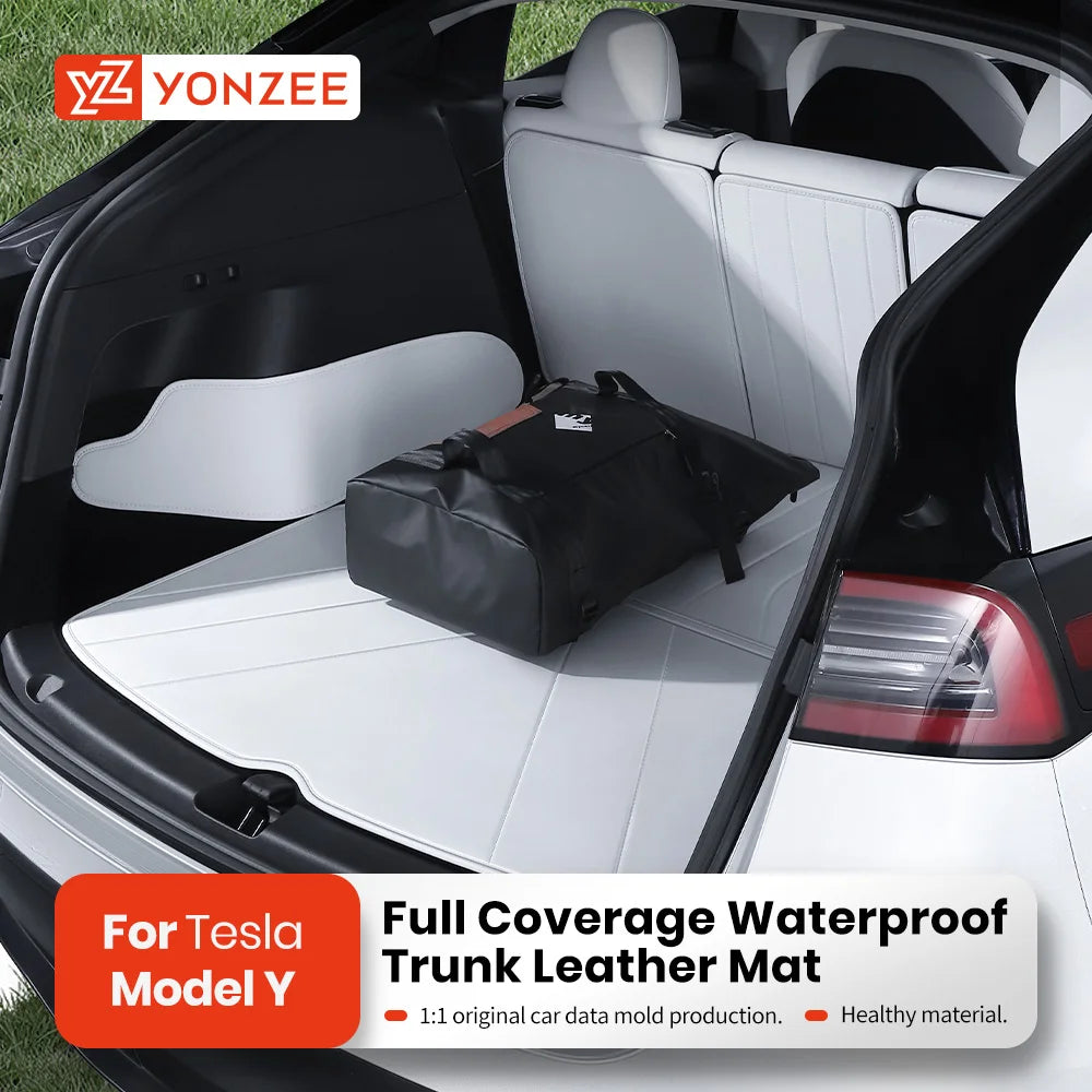 YZ High Quality Leather Trunk Mat For Tesla Model Y  Custom Full Cover Mats Water Proof Protection Car Accessories 2017-2024
