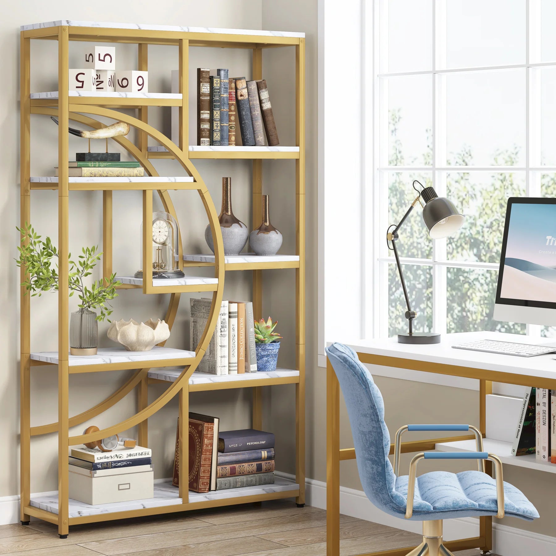 Tribesigns Bookshelf Industrial 5 Tier Etagere Bookcase, Freestanding Tall Bookshelves Display Shelf Storage Organizer