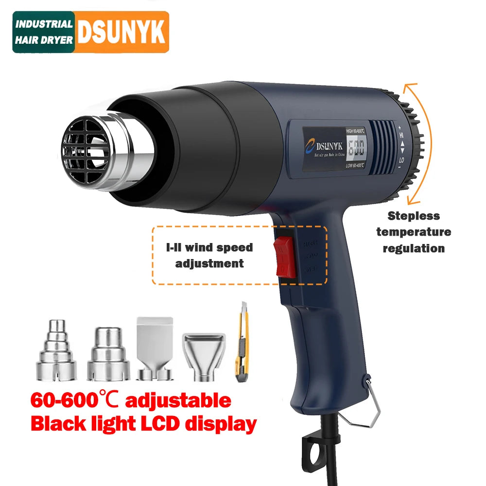 Construction Hair Dryer With Lcd 2000W Shrink Display Heat Gun 110v 220V Thermal Gun Powerful Thermal Blower Mini Hot Air Gun