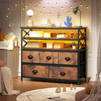 TV Stand 50" TV, Sturdy Dresser for Bedroom with 5 Fabric and Wood Open Shelves, Dressers & Chest of Drawers