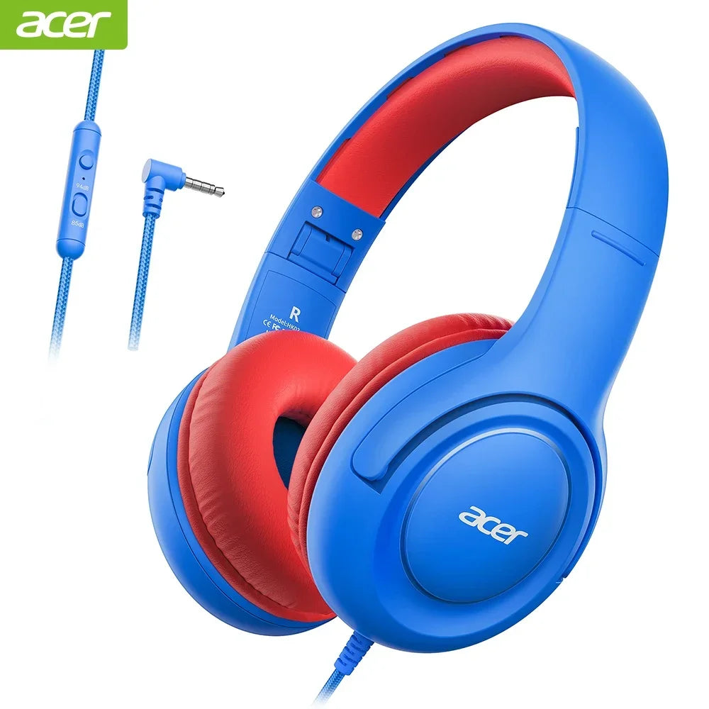 Acer HK03 Kids Headphones with Cord for School 85/94dB Volume Limiter Foldable Stereo Sound Headset for Toddlers Girls Boy