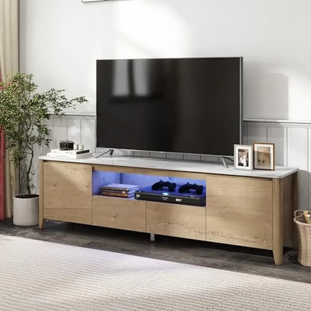 Modern TV Stand LED Lights Storage Space Entertainment Center Gaming Living Room Cabinet 70 inch 80 inch TV Lighted Coffee Table