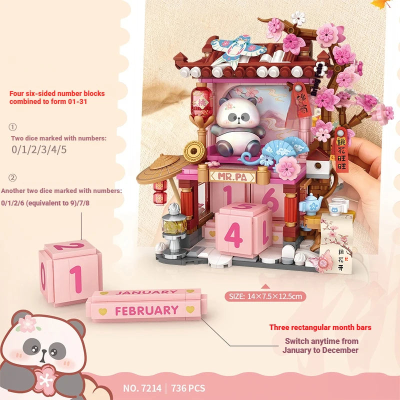 LOZ Street Scene Series DIY Architectural Model Building Blocks Panda Calendar House Assembly Educational Toy Kids Birthday Gift