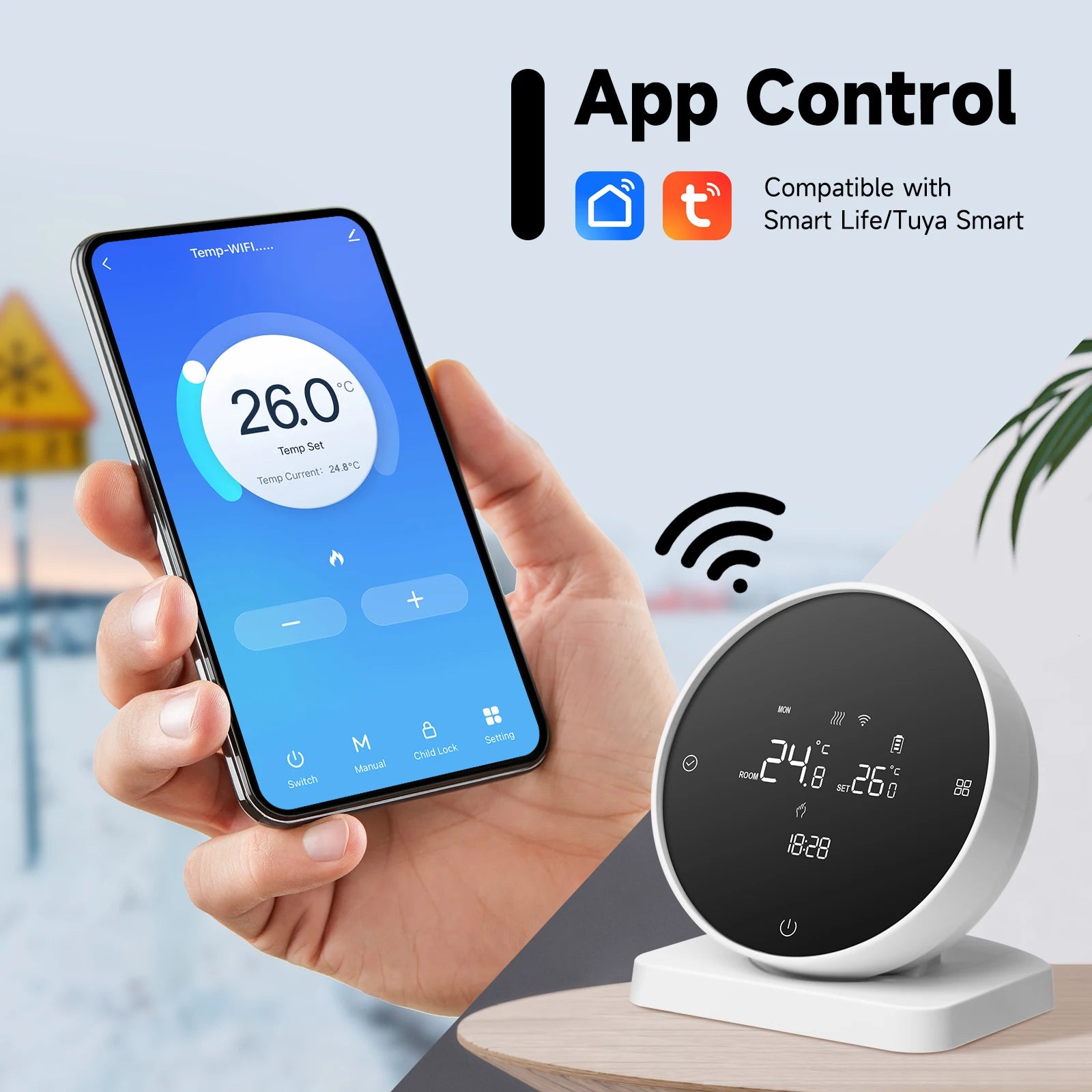 Beok 433MHZ Wireless Thermostat for Gas Boiler Tuya Smart WIFI Temperature Controller for Room Heating Battery Thermoregulator