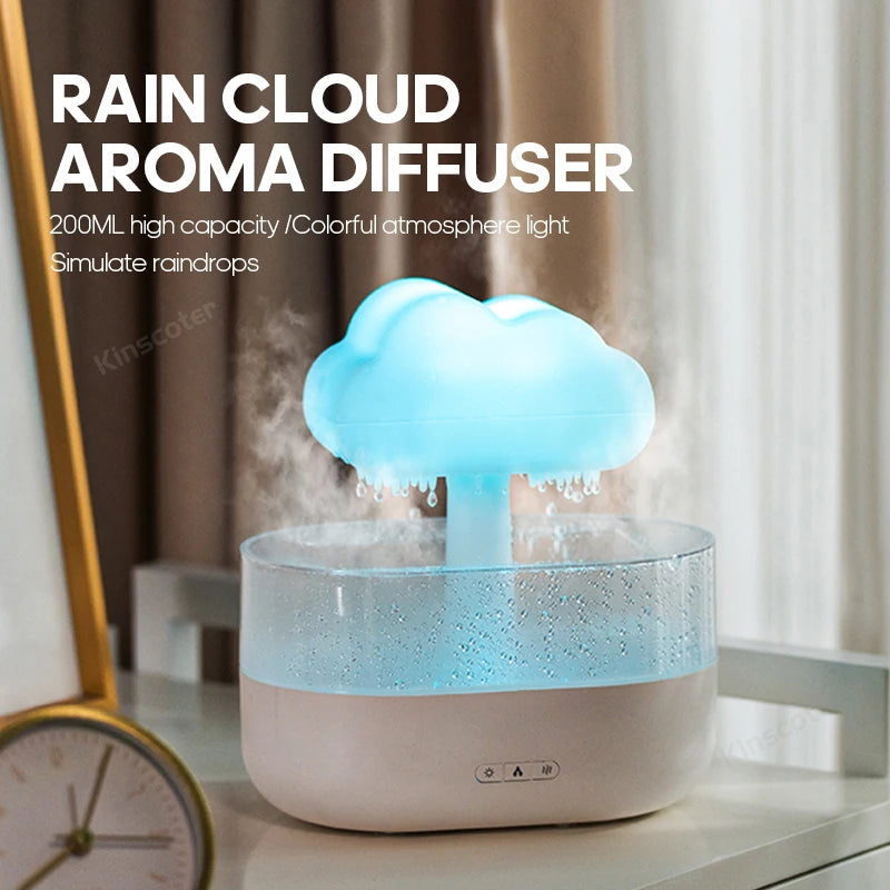 Cloud Air Humidifier Electric Aroma Essential Oil Diffuser Ultrasonic Mist Rain Cloud Color Night Light Raindrops White Noise