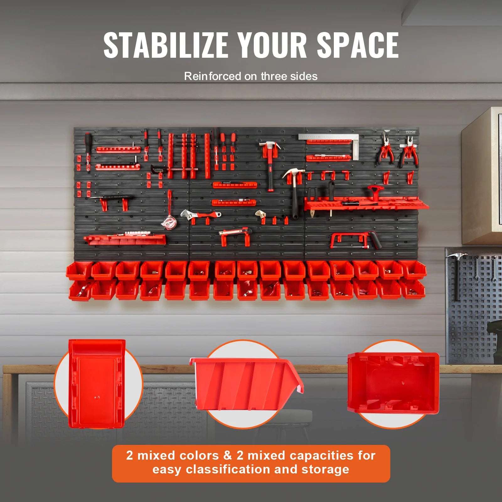 VEVOR Wall Mounted Storage Bins 30/48-Bin Parts Rack Organizer Garage with Wall Panels Hooks Plastic Shop Tool for Screw Nails