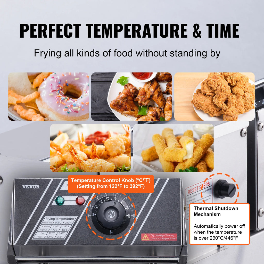 SucceBuy 12L 3000W Commercial Electric Deep Fryer w/Dual Tanks  Stainless Steel Countertop Fryer for Fried Chicken French Fries