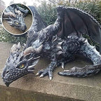 Garden Big Squatting Dragon Sculpture Guardian Statue Garden Dragon Sculpture Halloween Outdoor Gothic Decor