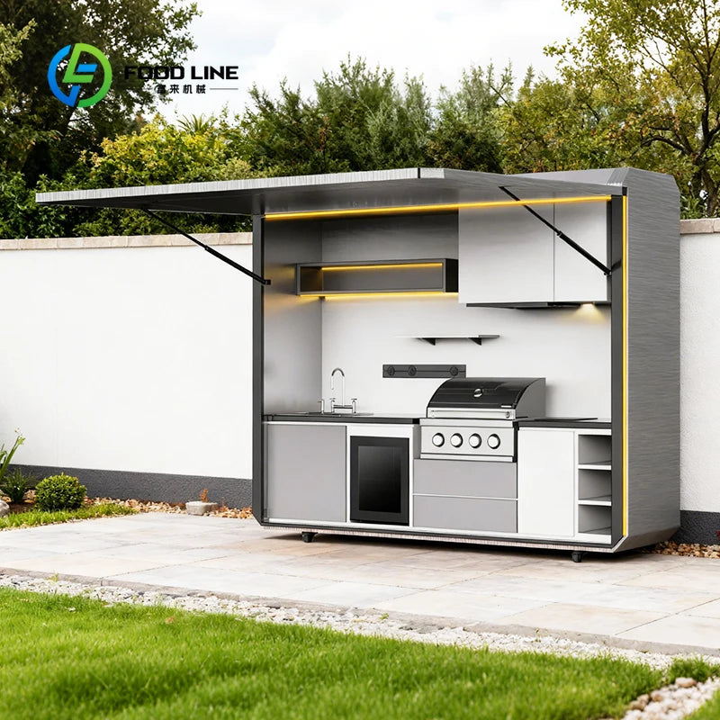 Customized Modern Luxury Steel Outdoor Kitchen Frame With Sink Grill Oven For Backyard BBQ And Outdoor Leisure Cooking