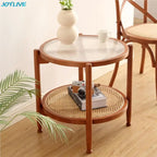 JOYLIVE Rattan Coffee Table Japanese Double Layer Detachable Solid Wood Table Glass Round Home Small Table 2022 New Dropshipping