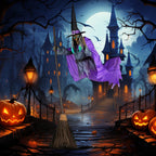 Halloween Props with Terrifying Sounds and Lights Fun Costumes Flying Scary Witch Broom Wizard Decor for Garden Yard Lawn Indoor