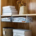 Kitchen Cabinet And Wall Cabinet Divider Under-Table Storage Basket No-Drill Hanging Iron Shelf