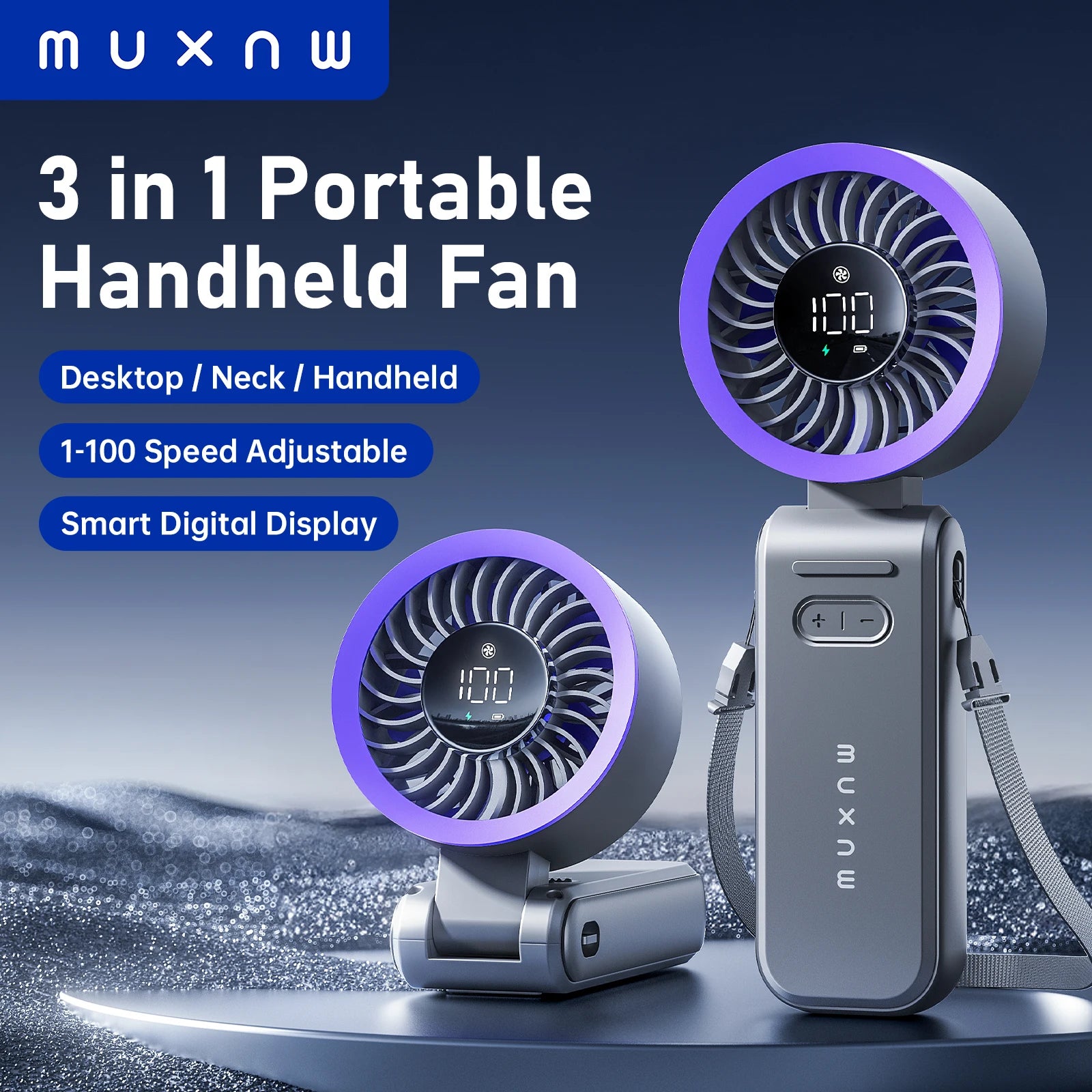 MUXNW 3 in 1 Portable Handheld Fan: Mini Personal Fan 3600mAh Recharge