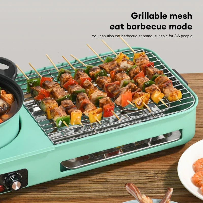 3 in 1 Korean Electric Baking Pan Soup Hot Pot Grill Plate Instant Kitchen Fondue Detachable and Washable Non-Stick Baking Pan