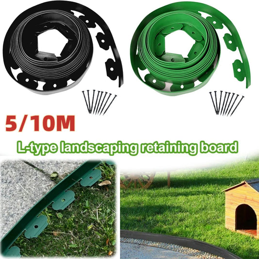 5/10M Fixed Garden Barrier Lawn Grass Plastic Edging Border With 30 Anchoring Spikes Easy Install Garden Edge Kit
