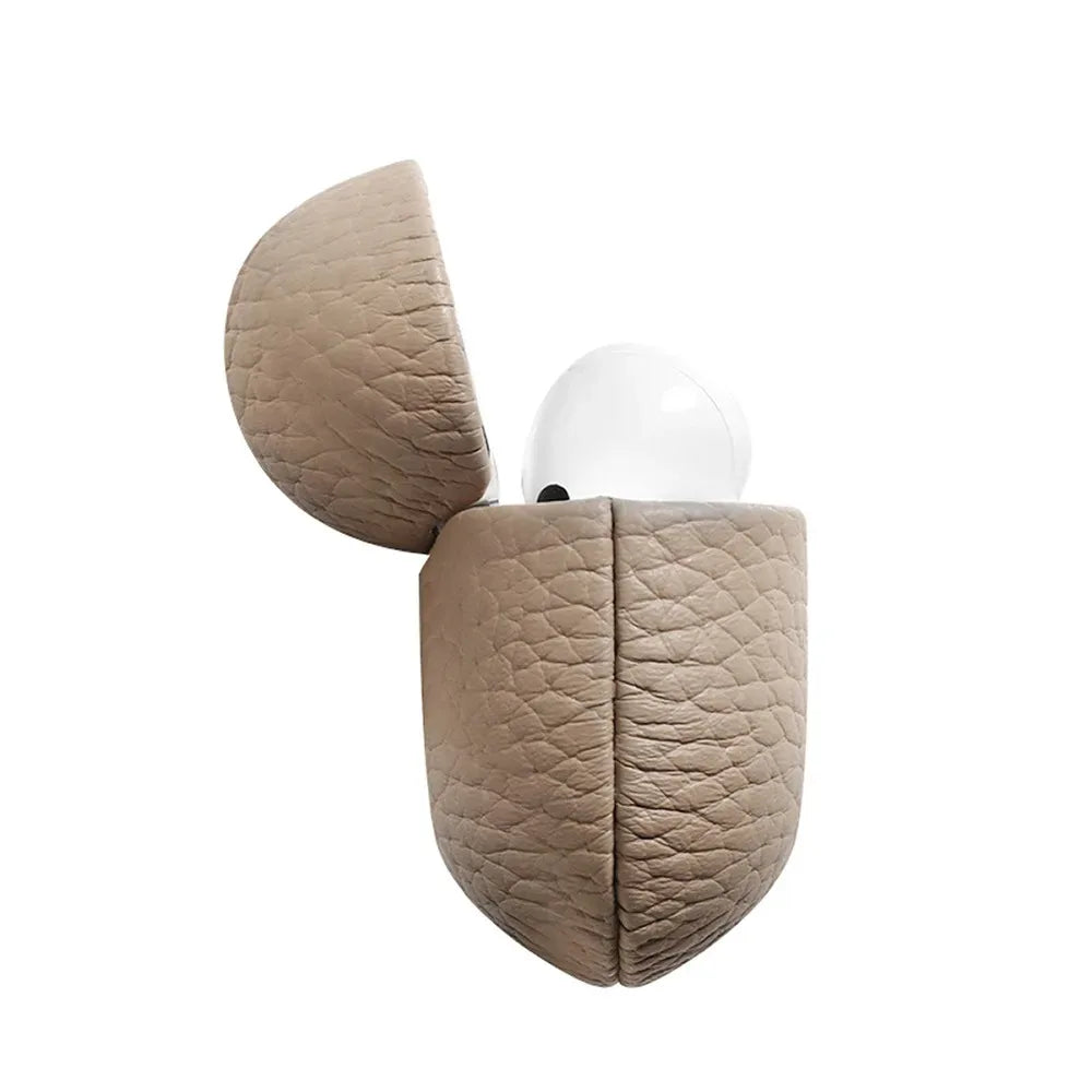 For AirPods Pro 3 Lychee Pattern Cowhide Leather Case for Airpods 4 3 2 1 Pro All-inclusive Earphone Protection Handmade Cover
