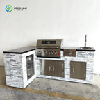 Natural Stone-Inspired Outdoor DIY BBQ Kitchen Equipped with Sink Chilled Storage for BBQ Grills for Family Party