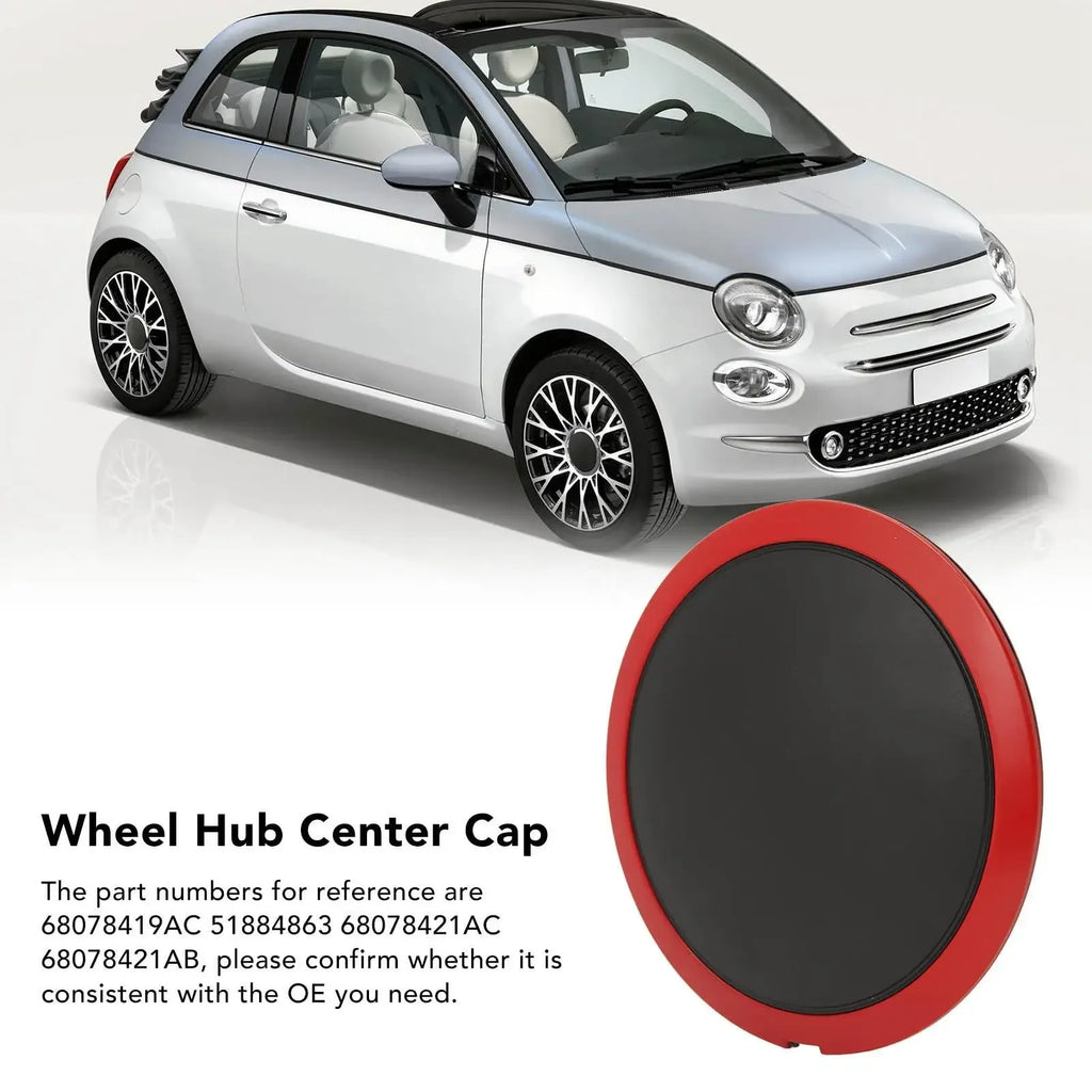 Center Wheel Hup Cap With Chrome Trim 68078419AC Heat Resistant Wheel Hub Center Cap Replacement for FIAT 500 Red Circle White