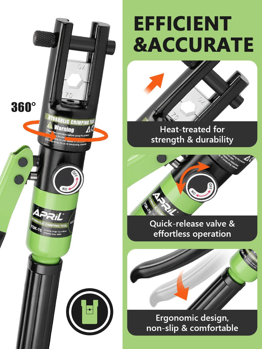 Hydraulic Crimping Tool with 9 Dies Battery Cable & Wire Rope Crimper for 12 AWG to 2/0 AWG, Stainless Steel Cable Railing Tool