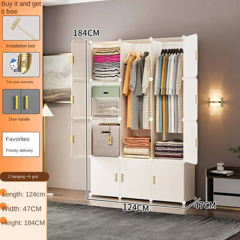 New Simple Wardrobe Clothes Assembly Plastic Collapsible Sturdy Dustproof Cabinets Dressers Cube Storage Locke Closet Furniture